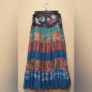 Antilia Femme Boho Patchwork Maxi Skirt – 100% Cotton – Made in India – Size M